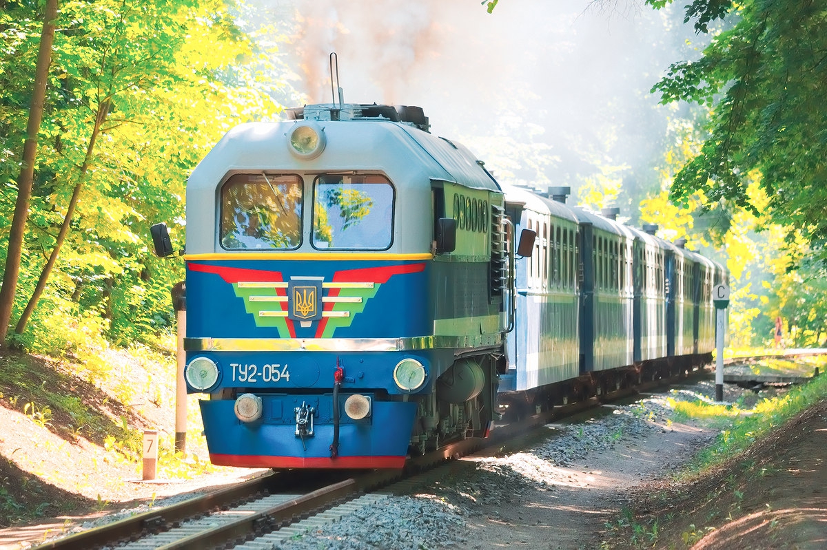 ТУ2-054 с поездом 'Украина' следует в чётную сторону на втором километре